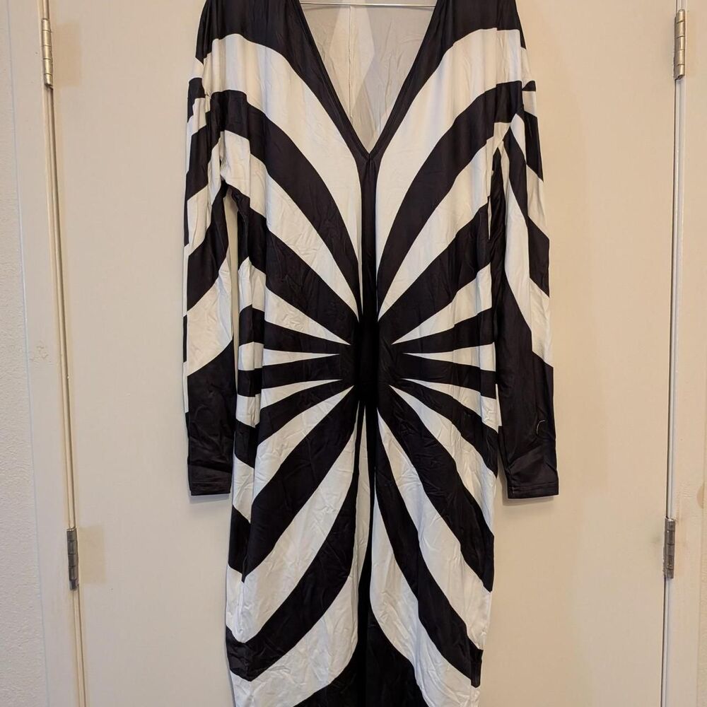 Black and white striped polyester & elastane dress